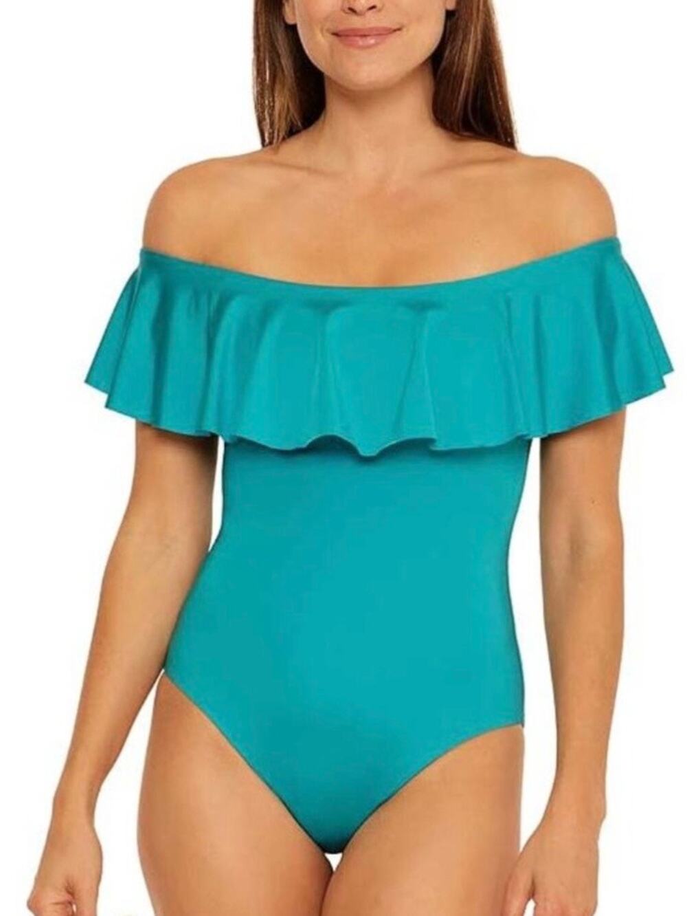 Trina Turk Ruffle Bandeau One Piece Swim Suit 6 NWT